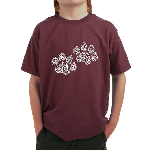 LA Pop Art Boy's Word Art T-shirt - Woof Paw Prints