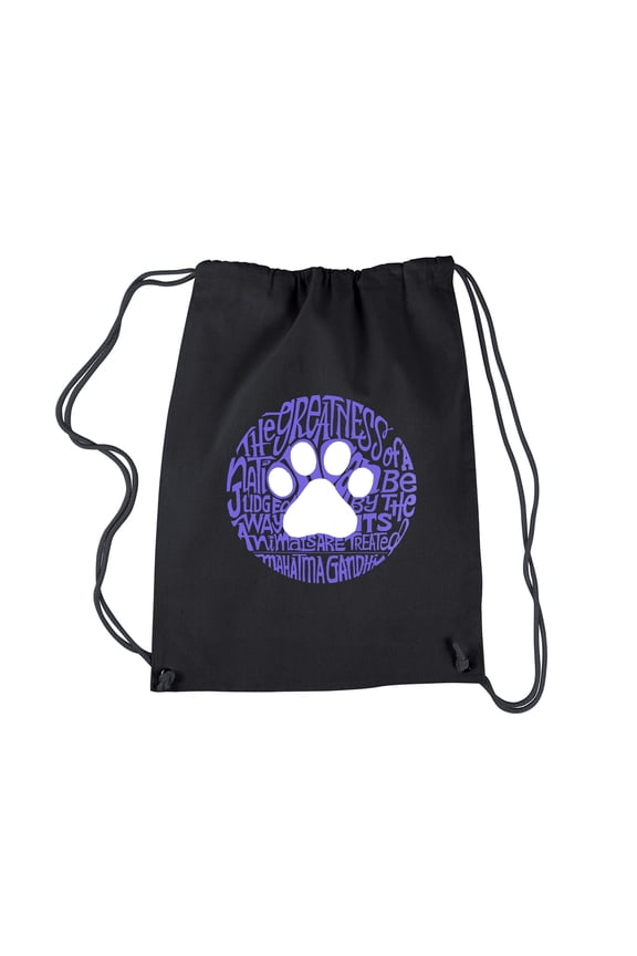 Drawstring Word Art Backpack - Gandhi's Quote on Animal Treatment