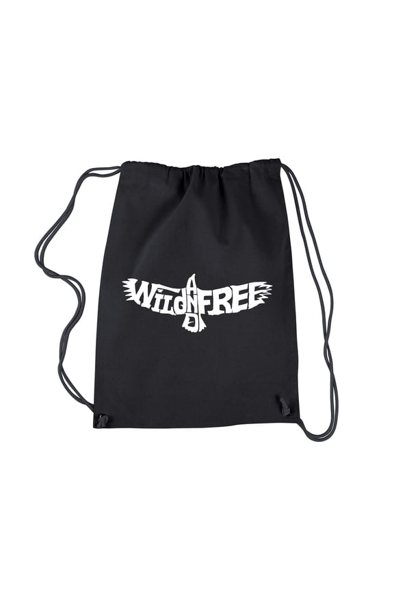 Drawstring Word Art Backpack - Wild and Free Eagle