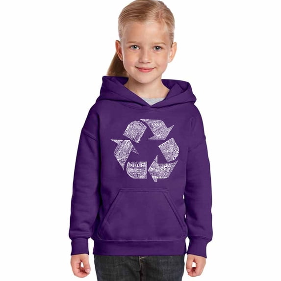 LA Pop Art Girl's Word Art Hooded Sweatshirt - 86 RECYCLABLE PRODUCTS
