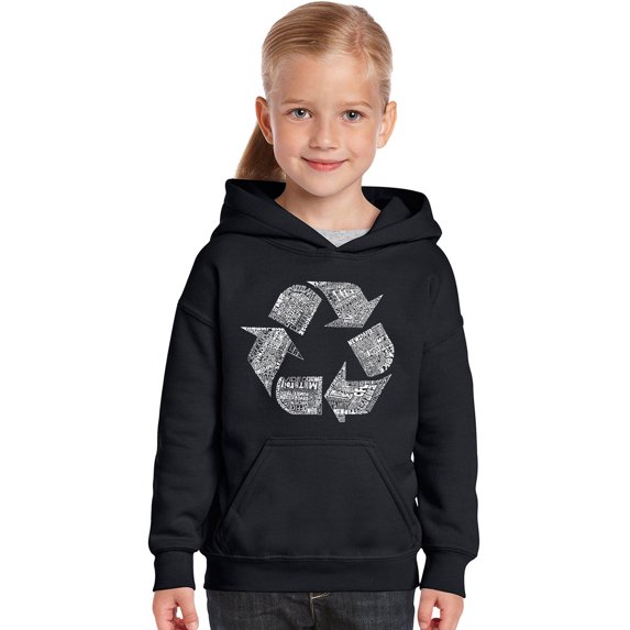 LA Pop Art Girl's Word Art Hooded Sweatshirt - 86 RECYCLABLE PRODUCTS