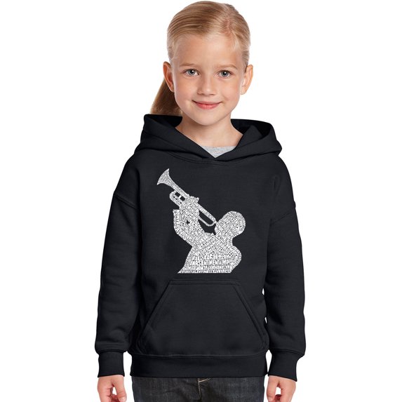 LA Pop Art Girl's Word Art Hooded Sweatshirt - ALL TIME JAZZ SONGS