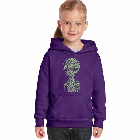 LA Pop Art Girl's Word Art Hooded Sweatshirt - Alien