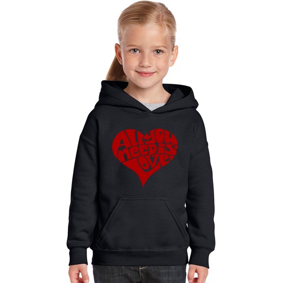 LA Pop Art Girl's Word Art Hooded Sweatshirt - All You Need Is Love