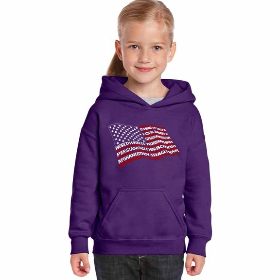 LA Pop Art Girl's Word Art Hooded Sweatshirt - American Wars Tribute Flag