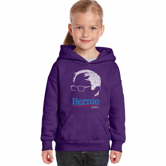 LA Pop Art Girl's Word Art Hooded Sweatshirt - Bernie Sanders 2020