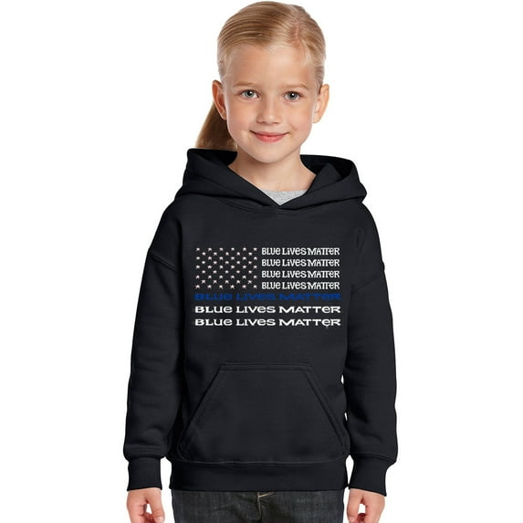 LA Pop Art Girl's Word Art Hooded Sweatshirt - Blue Lives Matter