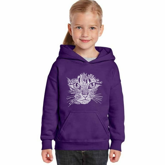 LA Pop Art Girl's Word Art Hooded Sweatshirt - Cat Face