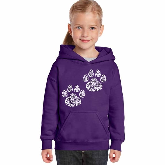 LA Pop Art Girl's Word Art Hooded Sweatshirt - Cat Mom