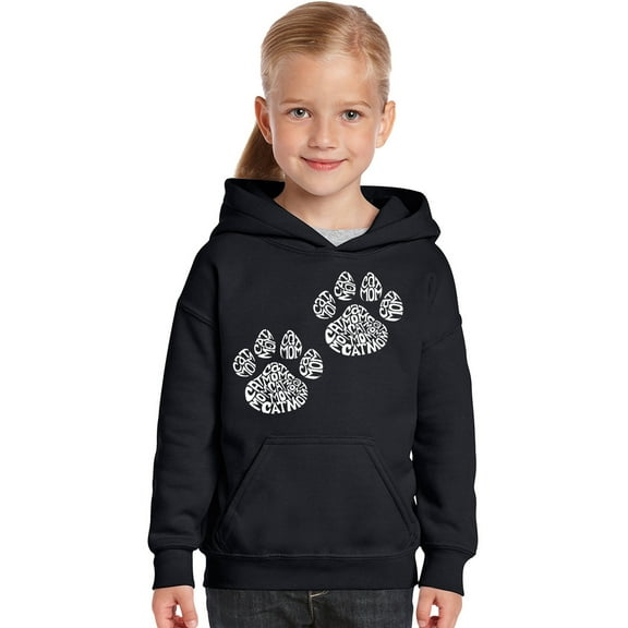 LA Pop Art Girl's Word Art Hooded Sweatshirt - Cat Mom