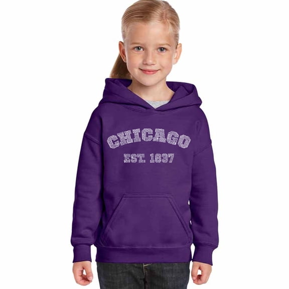 LA Pop Art Girl's Word Art Hooded Sweatshirt - Chicago 1837