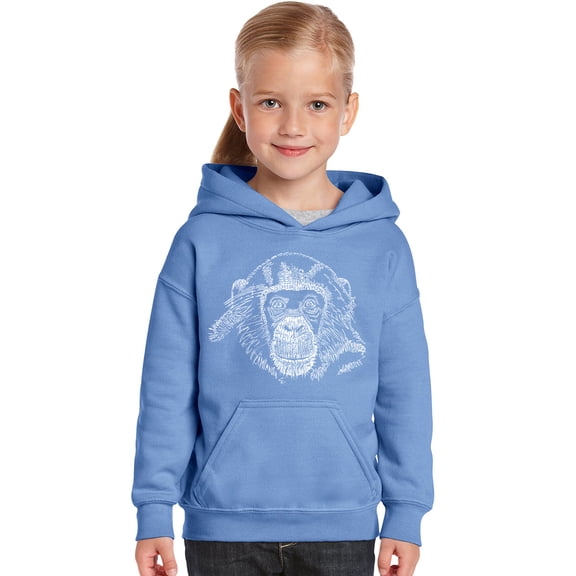 LA Pop Art Girl's Word Art Hooded Sweatshirt - Chimpanzee