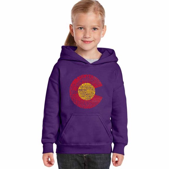 LA Pop Art Girl's Word Art Hooded Sweatshirt - Colorado