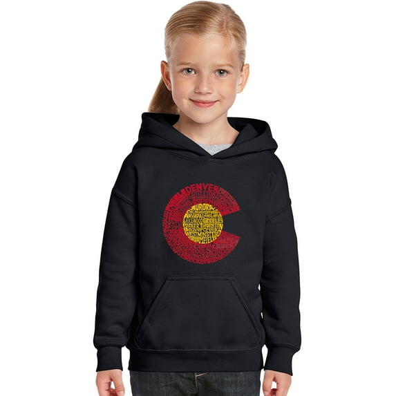 LA Pop Art Girl's Word Art Hooded Sweatshirt - Colorado