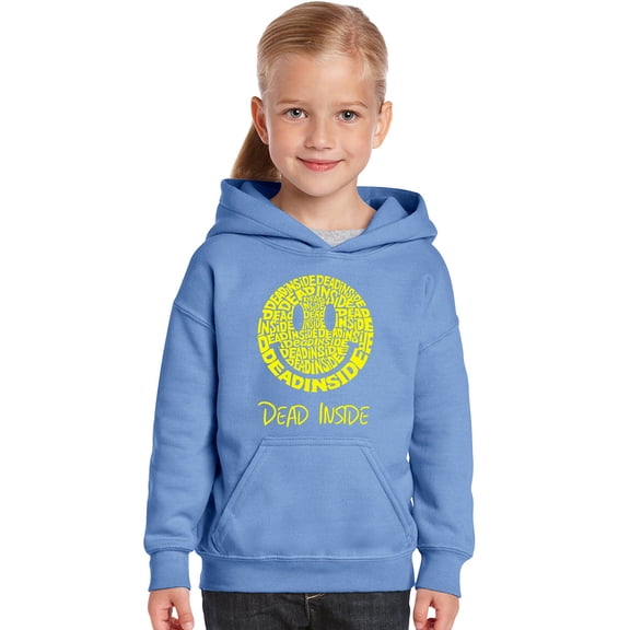 LA Pop Art Girl's Word Art Hooded Sweatshirt - Dead Inside Smile