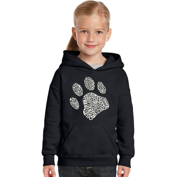 LA Pop Art Girl's Word Art Hooded Sweatshirt - Dog Paw