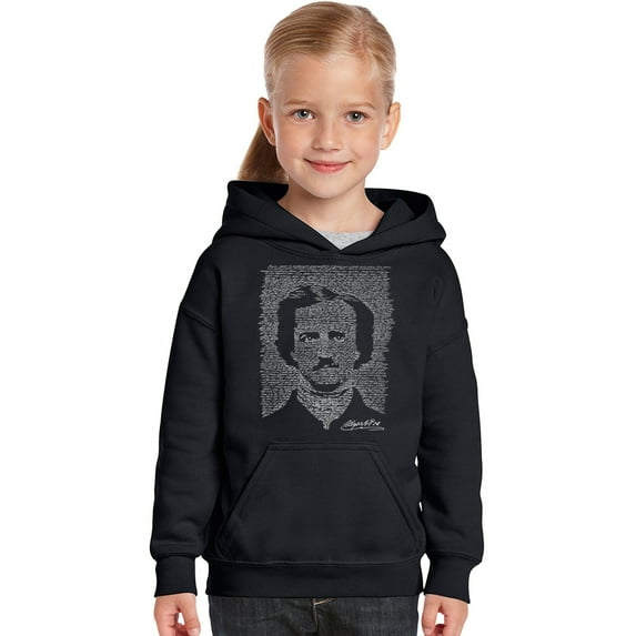 LA Pop Art Girl's Word Art Hooded Sweatshirt - EDGAR ALLEN POE - THE RAVEN