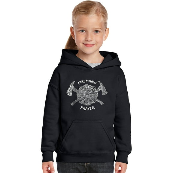 LA Pop Art Girl's Word Art Hooded Sweatshirt - FIREMAN'S PRAYER