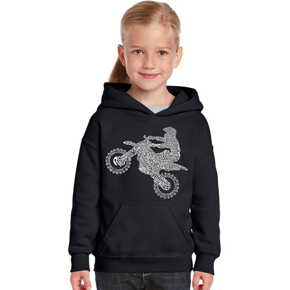 LA Pop Art Girl's Word Art Hooded Sweatshirt - Freestyle Motocross - FMX