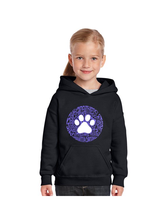 Girl's Word Art Hooded Sweatshirt - Gandhi's Quote on Animal Treatment