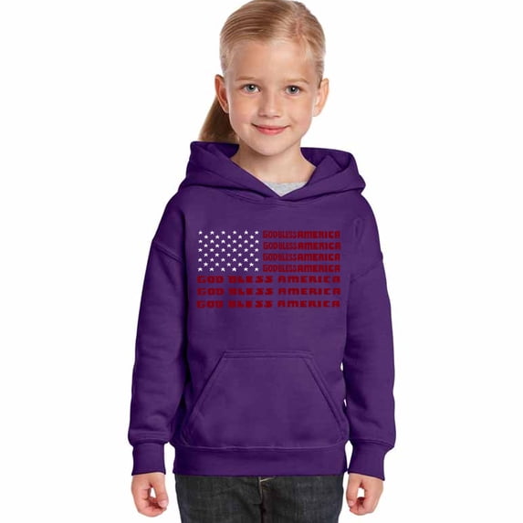 LA Pop Art Girl's Word Art Hooded Sweatshirt - God Bless America