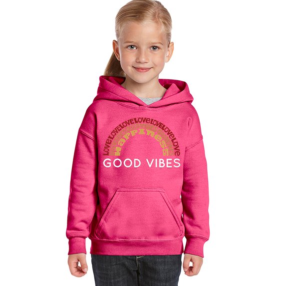 LA Pop Art Girl's Word Art Hooded Sweatshirt - Good Vibes
