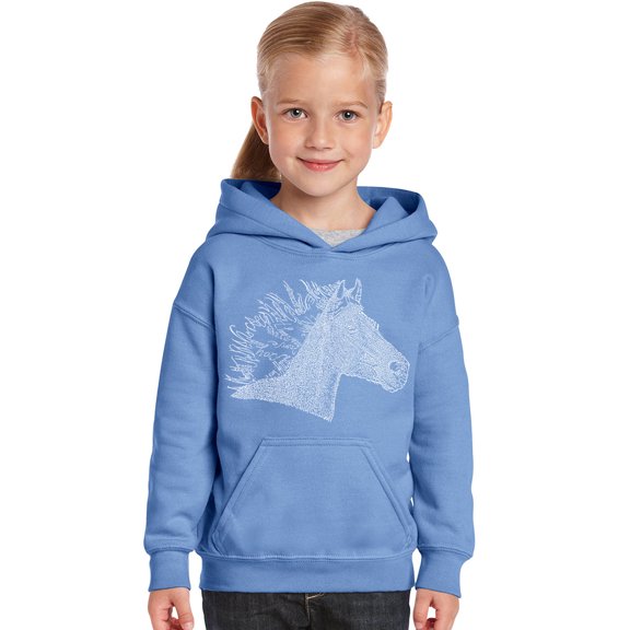 LA Pop Art Girl's Word Art Hooded Sweatshirt - Horse Mane