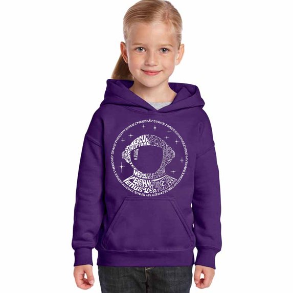 LA Pop Art Girl's Word Art Hooded Sweatshirt - I Need My Space Astronaut