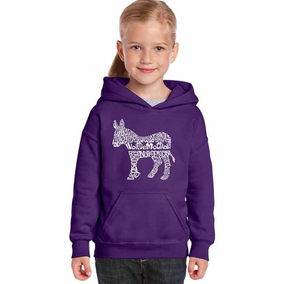 LA Pop Art Girl's Word Art Hooded Sweatshirt - I Vote Democrat