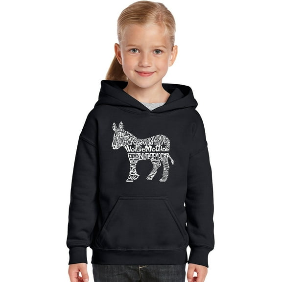 LA Pop Art Girl's Word Art Hooded Sweatshirt - I Vote Democrat