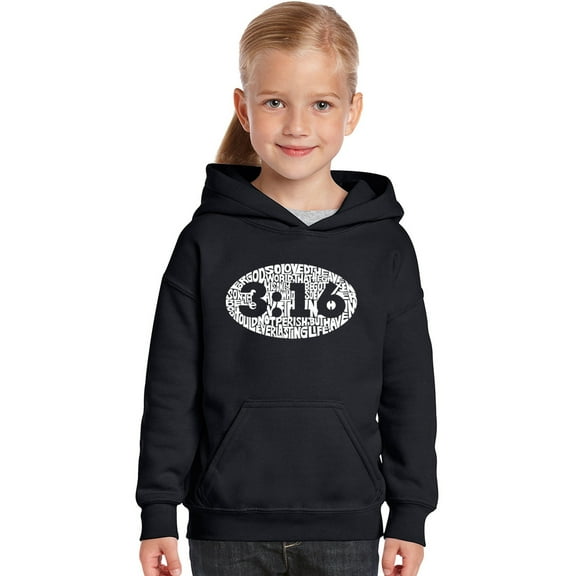LA Pop Art Girl's Word Art Hooded Sweatshirt - John 3:16