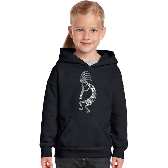 LA Pop Art Girl's Word Art Hooded Sweatshirt - Kokopelli