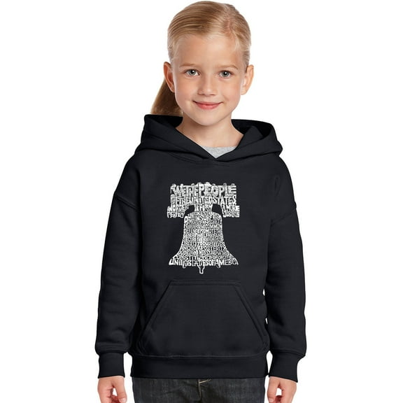 LA Pop Art Girl's Word Art Hooded Sweatshirt - Liberty Bell