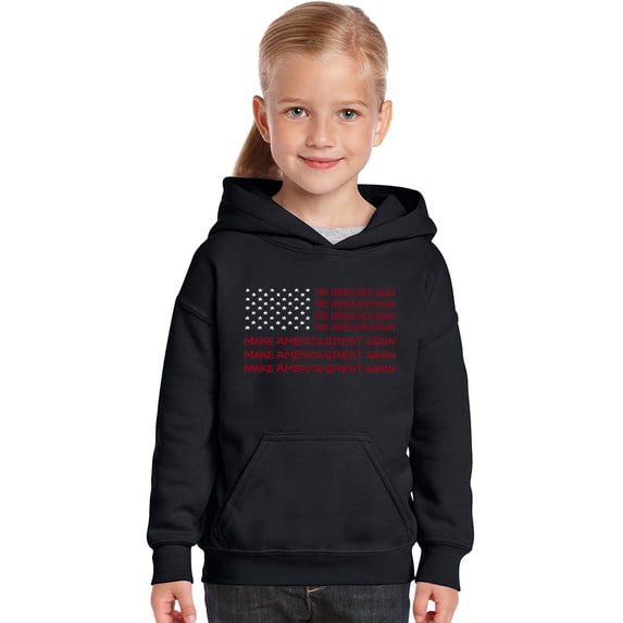 LA Pop Art Girl's Word Art Hooded Sweatshirt - Maga Flag