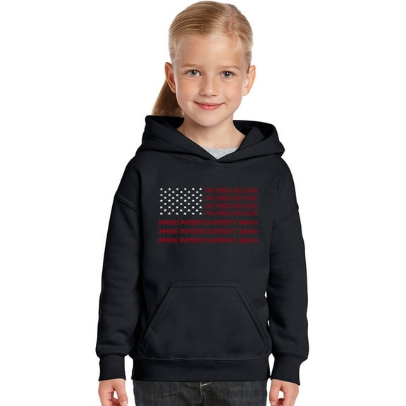 LA Pop Art Girl's Word Art Hooded Sweatshirt - Maga Flag