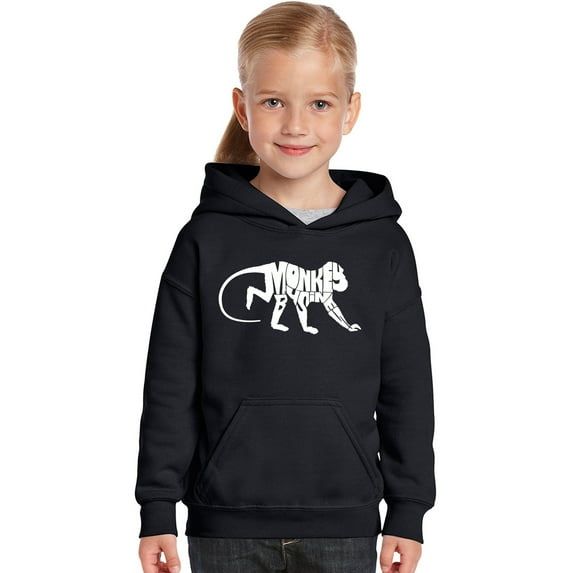 LA Pop Art Girl's Word Art Hooded Sweatshirt - Monkey Business