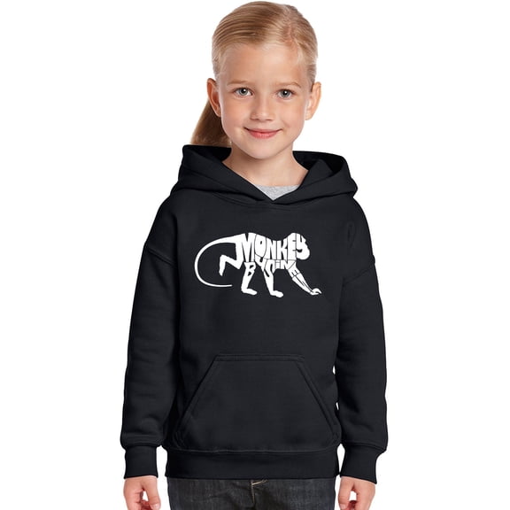 LA Pop Art Girl's Word Art Hooded Sweatshirt - Monkey Business