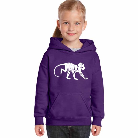 LA Pop Art Girl's Word Art Hooded Sweatshirt - Monkey Business