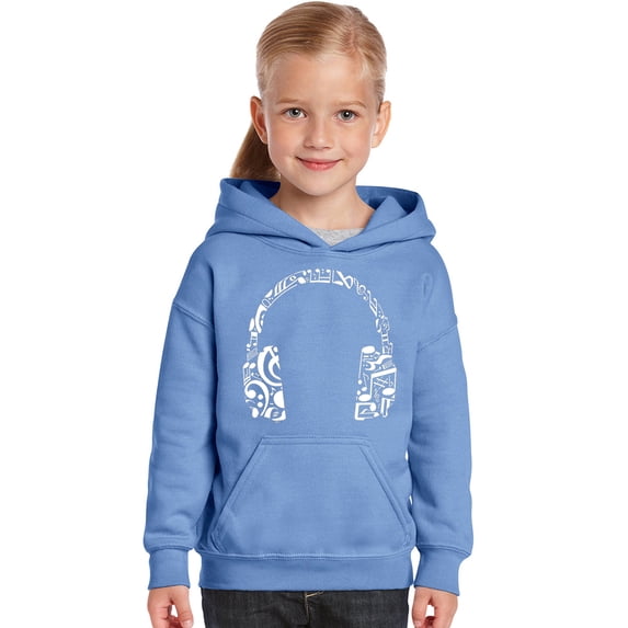 LA Pop Art Girl's Word Art Hooded Sweatshirt - Music Note Headphones