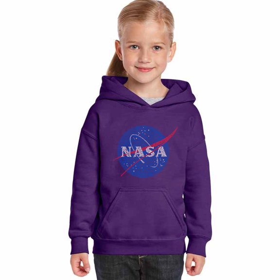 LA Pop Art Girl's Word Art Hooded Sweatshirt - NASA's Most Notable Missions
