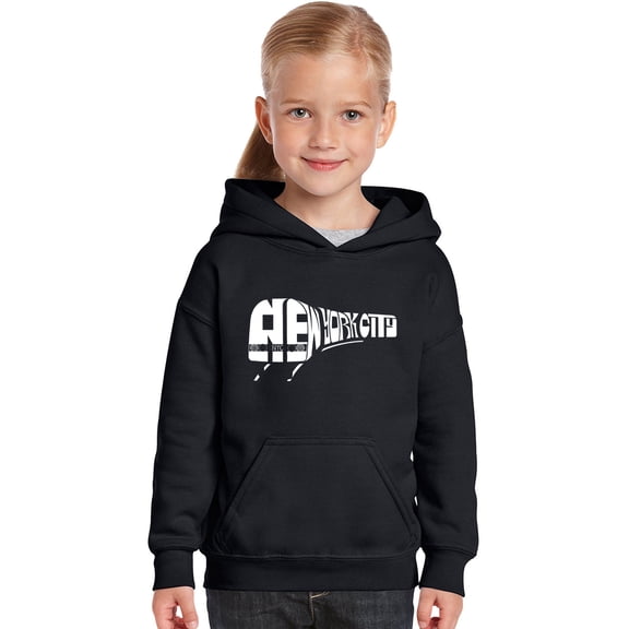 LA Pop Art Girl's Word Art Hooded Sweatshirt - NY SUBWAY