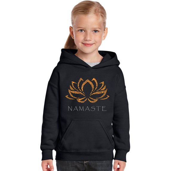 LA Pop Art Girl's Word Art Hooded Sweatshirt - Namaste