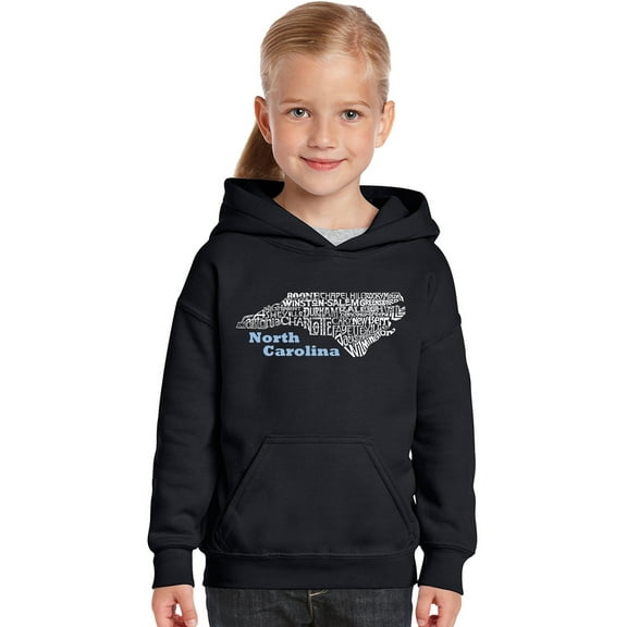 LA Pop Art Girl's Word Art Hooded Sweatshirt - North Carolina