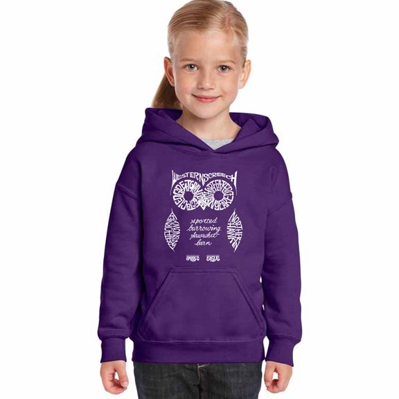 LA Pop Art Girl's Word Art Hooded Sweatshirt - Owl