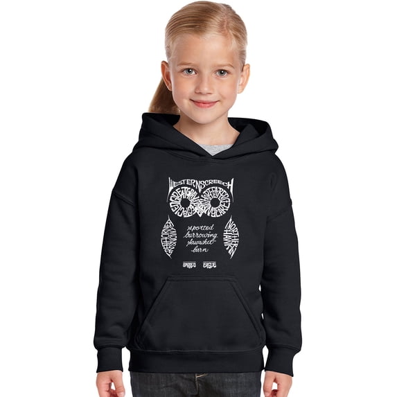 LA Pop Art Girl's Word Art Hooded Sweatshirt - Owl