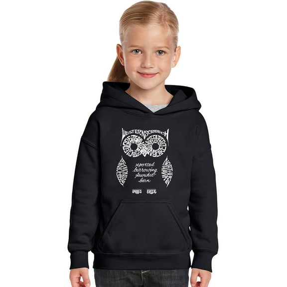 LA Pop Art Girl's Word Art Hooded Sweatshirt - Owl