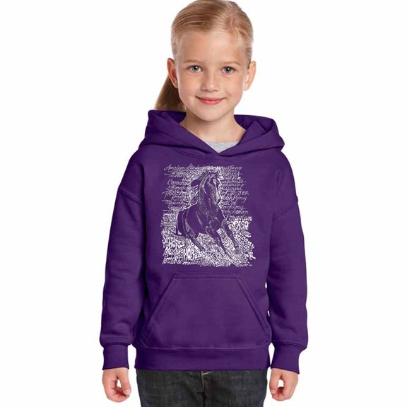 LA Pop Art Girl's Word Art Hooded Sweatshirt - POPULAR HORSE BREEDS