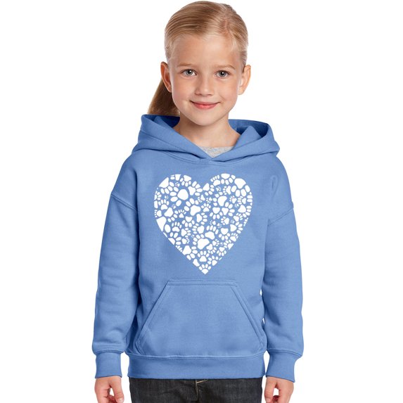LA Pop Art Girl's Word Art Hooded Sweatshirt - Paw Prints Heart