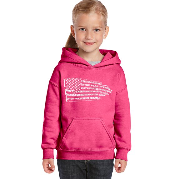 LA Pop Art Girl's Word Art Hooded Sweatshirt - Pledge of Allegiance Flag