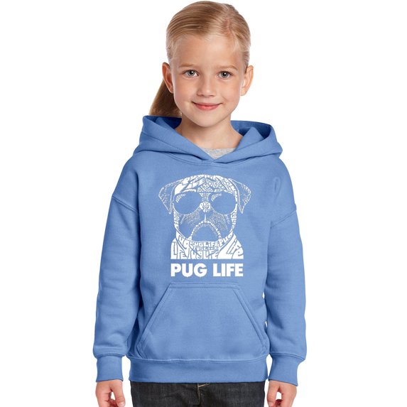LA Pop Art Girl's Word Art Hooded Sweatshirt - Pug Life